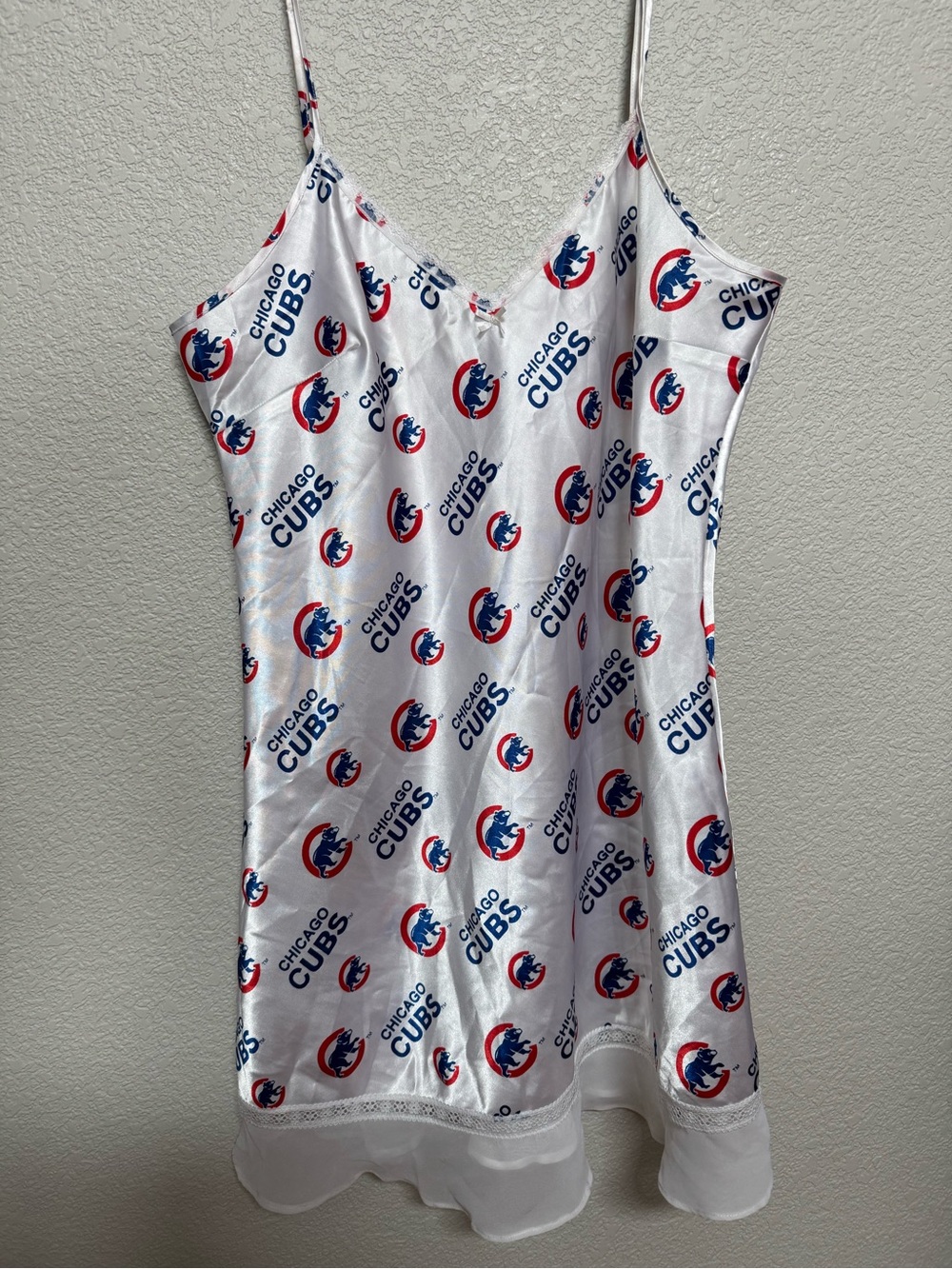 Chicago Cubs V Neck Lace Trim Satin Mini Dress Women’s XL Baseball MLB